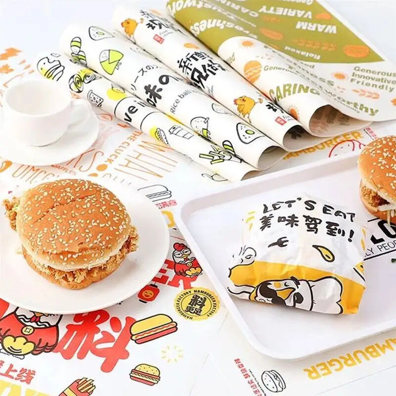 Quality Burger Disposable Wax Greaseproof Food Wrapping Paper Recyclable CMYK Printing factory