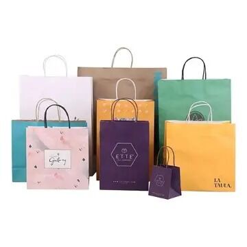 Quality Merchandise Bulk Retail Bags Custom Printed Biodegradable Kraft Paper Packaging factory