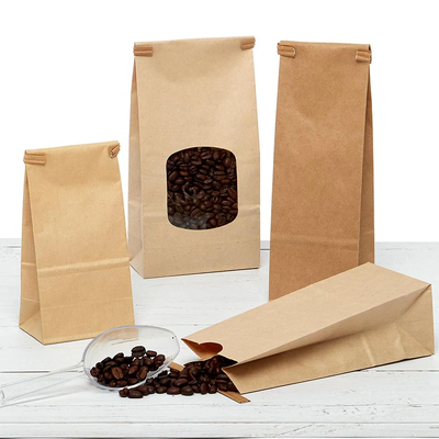 Quality 100% Compostable Kraft Coffee Bakery Paper Bags With Window Food Grade factory