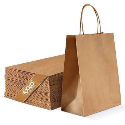 Quality ISO Gift Packaging Food Safe Paper Kraft Carry Bags Bulk With Twisted Handles factory