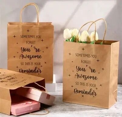 Quality Custom Printed Kraft Paper Bags Foldable Shopping Sack With Twisted Handle factory
