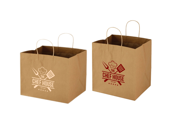 Quality Waterproof Kraft Brown Paper Carry Bags Custom Printed For Shopping Food factory