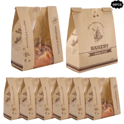 Quality ODM Kraft Bakery Paper Bags Greaseproof Recyclable For Sandwich factory
