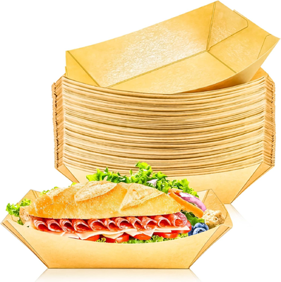 Quality Heat Resistant Brown Paper Serving Tray Plates & Boats For Food Biodegradable factory