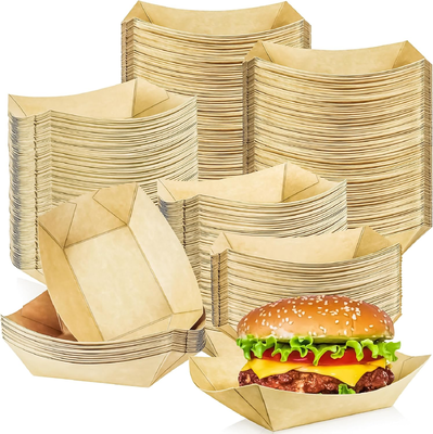 Quality Heat Resistant Brown Paper Serving Tray Plates & Boats For Food Biodegradable factory